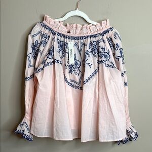 Mahila Carlin Blouse peachy cream with blue embroidery size M